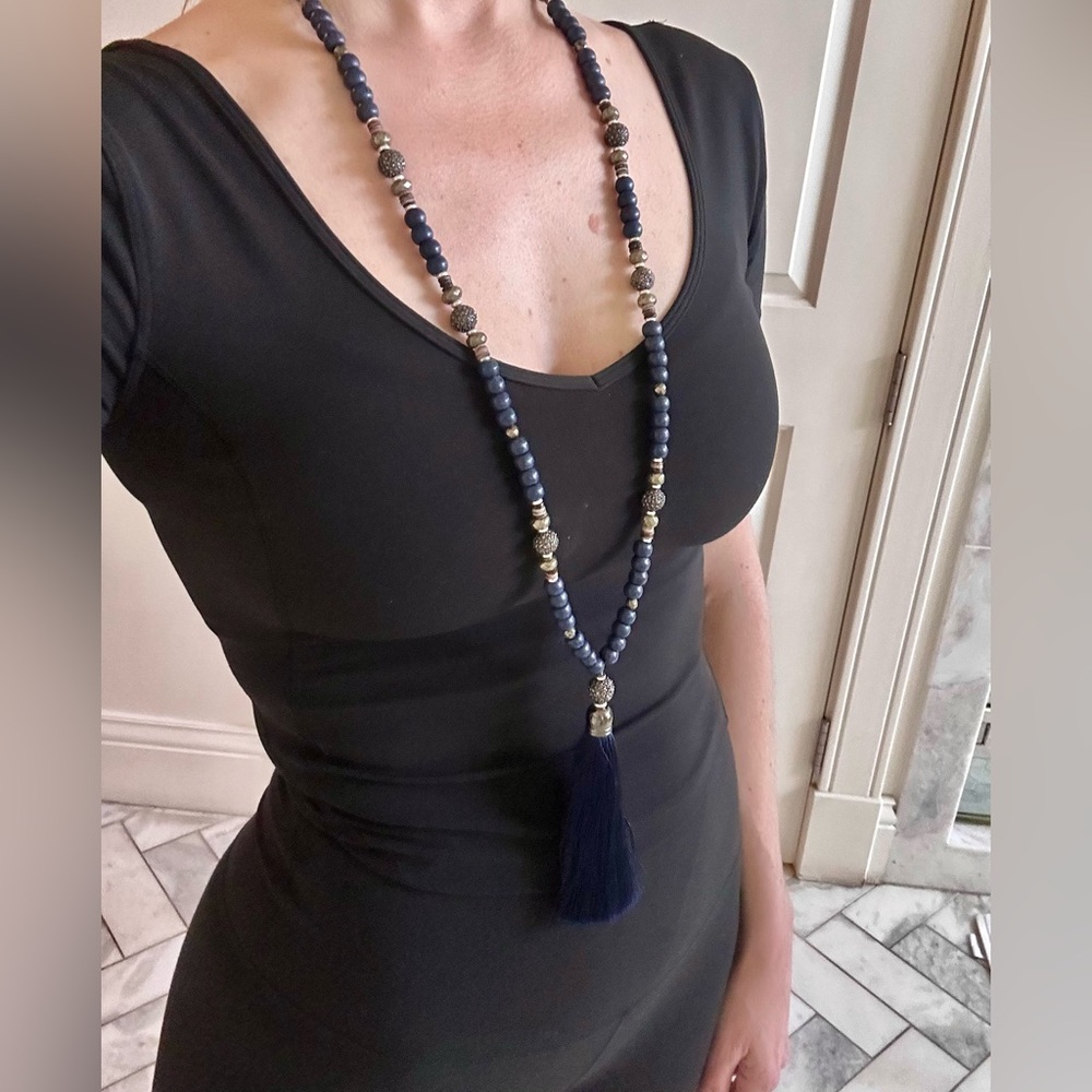 Stella & Dot Navy Blue Tassel Necklace